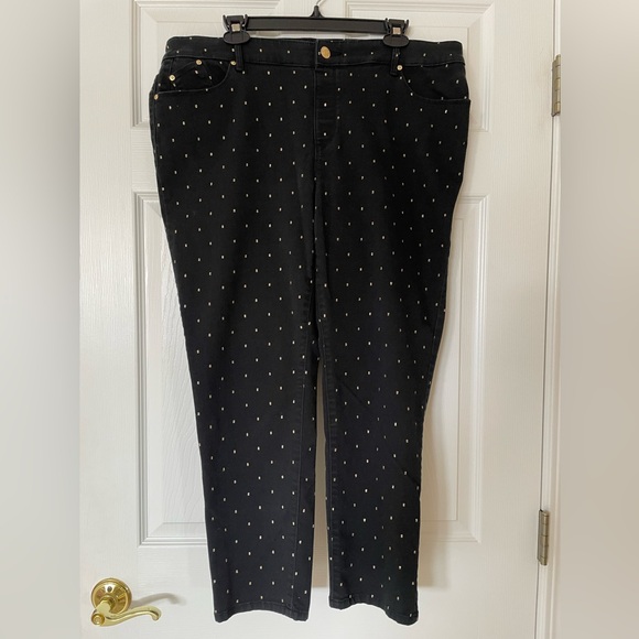 EUC ✨ Chico’s | Black Skinny Jeans with Gold Metallic Dots - Picture 2 of 5
